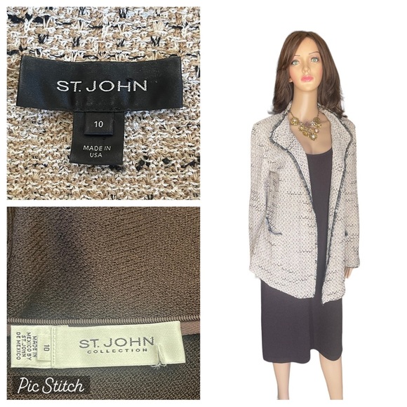 St. John brawn/ beige dress/ tweed jacket size 10 - Picture 1 of 15